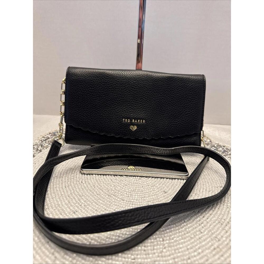 Ted Baker Black Leather Scalloped Edge Crossbody Wallet